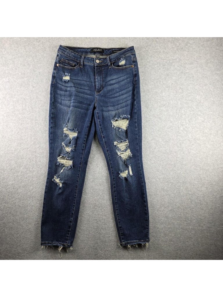Judy Blue Jeans Womens 7/28 Boyfriend Distressed Raw Hem Stretch Denim